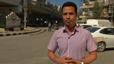 Sky News journalist Ishak Mokhtar, during one of his reports. Source: Sky News website