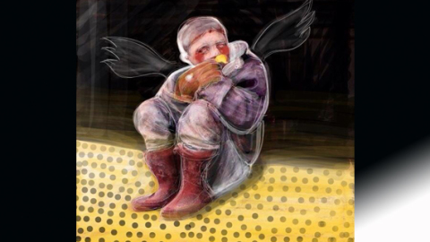 لوحة للفنان تمثل طفل سوري مشرد. المصدر: الصفحة الرسمية للفنان على الفيسبوك